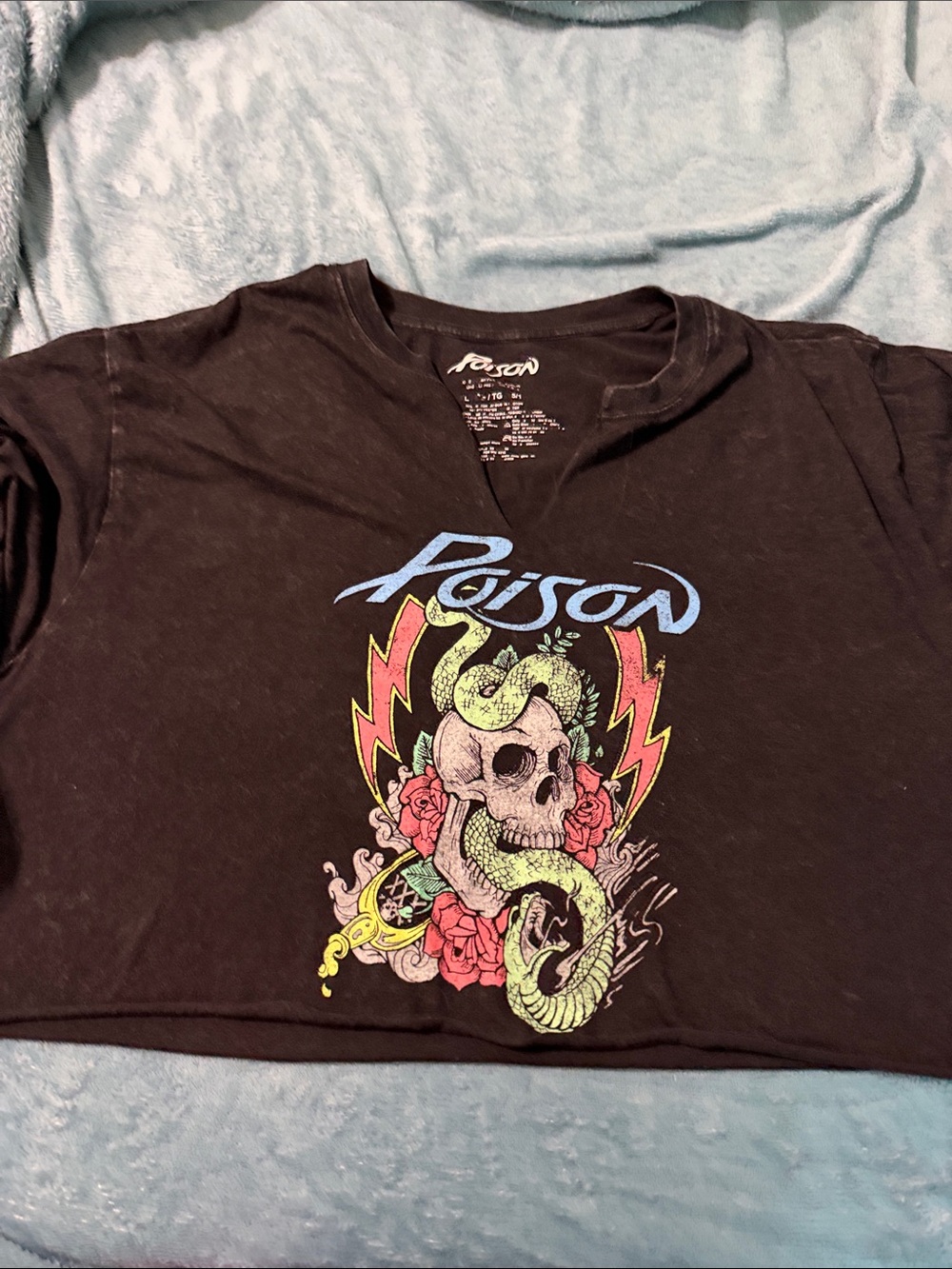 Woman’s Black Graphic Band T-Shirt - Skull & Snake Design